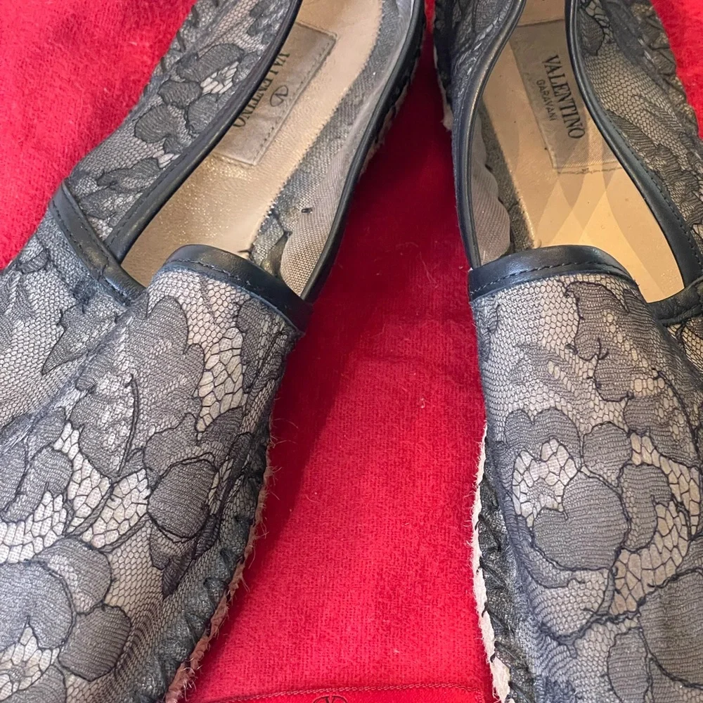 Valentino Garvani Lace Pattern Leather Trim Embellishment Espadrilles - Picture 6 of 8